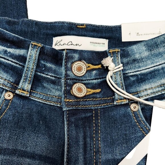 Kancan High Rise Ankle Straight Dark Sandblasted Frayed Hem Denim Jeans - Picture 7 of 9